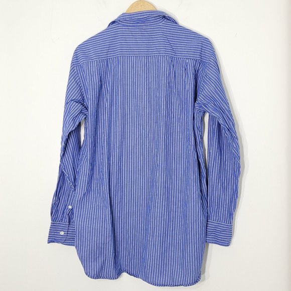 Steve & Barry's Men's Blue & White Striped Long Sleeve Button Up Cotton Shirt M - Picture 2 of 10